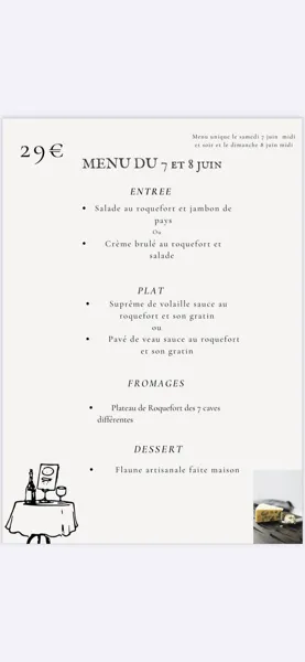 Menu pour le Roquefort en Fête